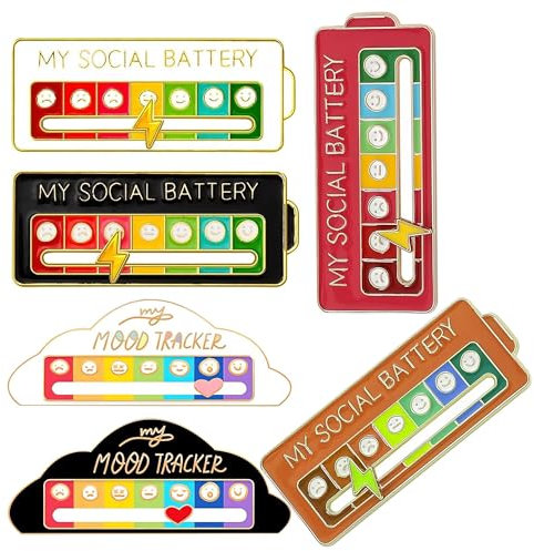 My Social Battery Pins,6 pcs Mood Conversion Brooch Pin Social Battery Brooch Pin with Sliding Adjustable Funny Social Battery Badge Creative Mood Tracker Expression for Boys Girls Men Women Gift