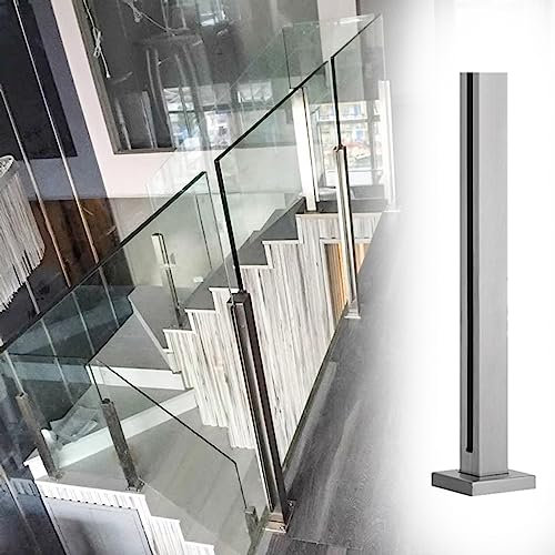 CZAOERXB Glasgeländerpfosten, Silberne Balustradenpfosten aus Edelstahl, Deckgeländerhalterungen, Säule mit Nut, Säule für Balkon/Deck/Treppe (Farbe: Silber-Endpfosten, Größe: 130 cm)