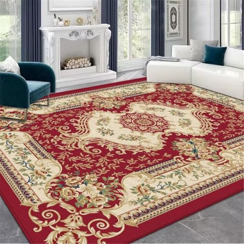 RUGMRZ Gebetsteppich Kinderteppich Wald Rote Blumendekoration traditioneller Teppich im Retro-Stil Langfloorteppiche 200X260CM