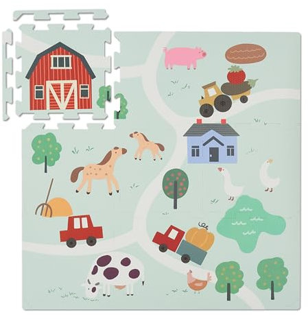 Relaxdays Puzzlematte, 21tlg. Baby Spielmatte, Farm-Motiv mit Tieren, schadstofffreier Schaumstoff, Kindermatte, bunt