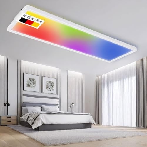 max K O M F O R T RGB LED Deckenleuchte rechteckig ultra flach, dimmbar mit Fernbedienung, Farbwechsel, 23W, 3150lm, 4000K, Deckenlampe Wohnzimmer, Schlafzimmer PULS