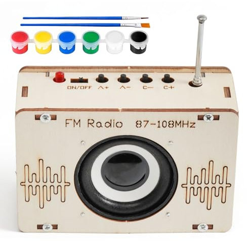 Radio Bausatz, DIY Set Holz Radio, Elektronik Baukasten DIY Set, Holz Experimente Wissenschaft für Kinder, Bauen Sie Ihr Eigenes FM elektronische Schaltungen, Geschenk für Kinder Alter 8-12