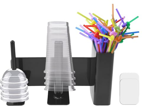 Cup Organizer for Slushies Machine, 3-in-1 Side-Mounted Holder for Cups, Lids & Straws, Cup Holder Lid Dispenser with Straw Storage Organizer, Save Space Slushie Machine Accessories