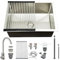 HZKSINNK Fregadero de cocina de acero inoxidable, 55 x 40 cm, 1 lavabo plateado, pequeño fregadero empotrable con grifo, rejilla de drenaje, juego de desagüe, fregadero para debajo de los muebles