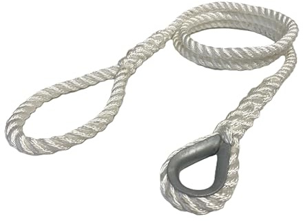 Westward Rope and Wire 3-Strand Polyester Mooring Strop, Galvanised Thimble Hard Eye and Soft Eye Loop, White, Universal Boat Fit (10mm Diameter, 1.5m)