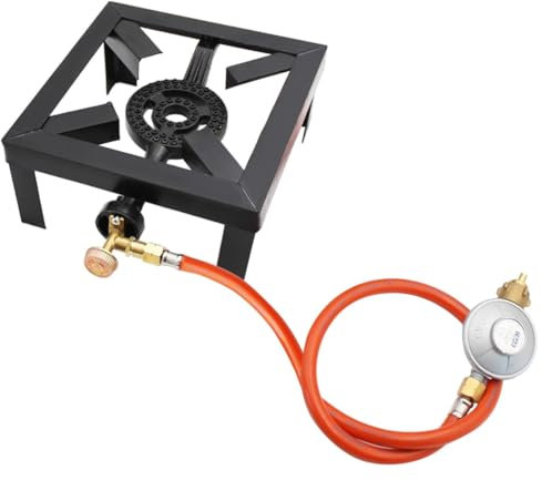 Tragbarer Gasherd für den Außenbereich, 8 kW, Propangaskocher mit verstellbarem 0-20 Psi-Reglerschlauch für Terrasse, Camping, Grillen (EURO)