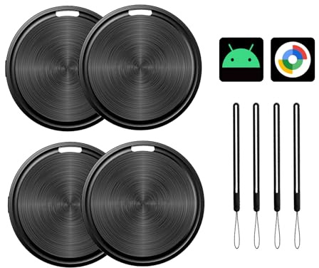 Traceur GPS Android Tracker Tag, Fonctionne avec l’app Google Localiser (Uniquement Android), Batterie Remplaçable, pour Clés, Bagages, Valises, Portefeuilles, 4 Pack