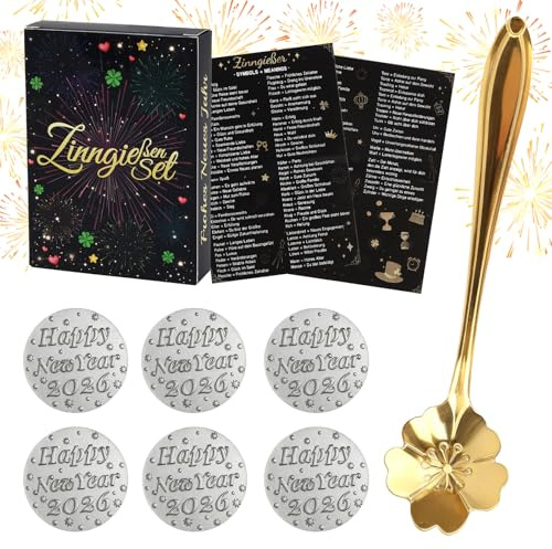 Wukong 7-teiliges Zinngießen Set – Traditionelles Bleigießen mit Zinn, inklusive Löffel & Orakelheft mit Deutungen – Silvester & Neujahr 2025/2026 Partyspiel
