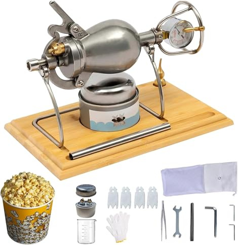 Traditionelle Chinesische Popcornmaschine, Retro-Popcornkanone mit Hochdruck, Manometer und Sicherheitsverriegelung, Popcornmaschine aus Edelstahl für Familiengeburtstage und Filmabende(Silver,400ml)