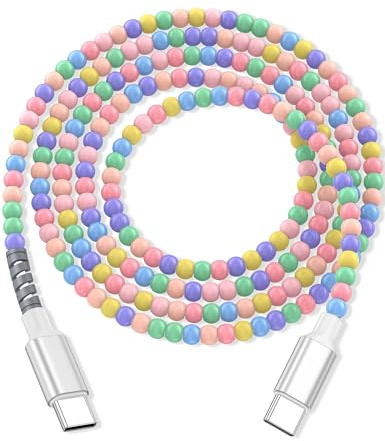 ACOCOBUY 2m 3A Cavo USB C a USB C PD Ricarica Rapida 60W Colorato Perline | Cavo Tipo C Ricarica Rapida e Sincronizzazione per iPhone 17 16 15 per iPad A16/Air/Pro per Pixel 9a 10 per Samsung A17 S26
