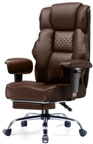GTPLAYER Gaming Stuhl, breiter Bürostuhl mit Taschenfeder, Ergonomischer PC-Stuhl, Verstellbarer und Drehbarer Schreibtischstuhl mit Fußstütze, Kunstleder, 180KG, braun