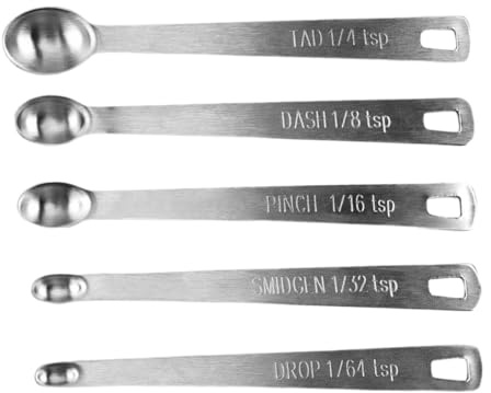 Mini Messlöffel Set - Edelstahl Kleine Messlöffel | 1/64 1/32 1/16 1/8 1/4 TL für Trockene Flüssige Zutaten, Winzige Löffel für Gewürzglas Würzen und Kochen