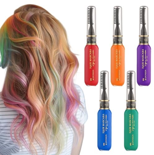 5 pezzi mascara per capelli per ragazze, estrazione vegetale, formula solubile in acqua, facile da colorare, adatto per carnevale, Halloween, giochi di ruolo, feste, ecc. (5 colori)