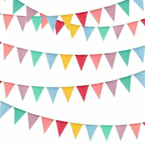 4 Meter bunte Geburtstags-Wimpelkette, 12 dreieckige Flaggen, wasserdicht, Party-Banner für Feiern, Leinenimitat, 17 x 12,5 cm Flaggen