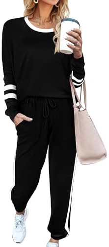 Desol Lounge Wear Sets for Women uk Airport Outfits Coord Long Sleeve Shirt with Pant Suits Tracksuit Sweatsuit Casual Black 3XL