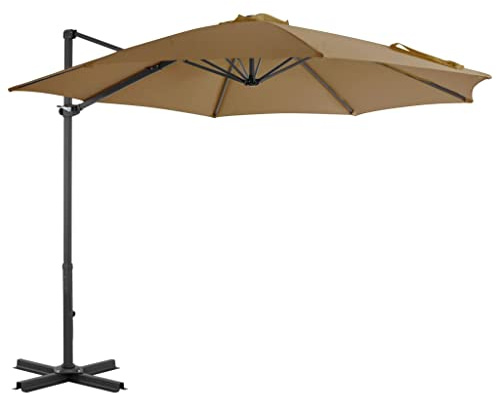Yisssmeng Parasol déporté de 300 cm en aluminium taupe inclinable à 360 ° - Protection UV - Pour jardin, balcon, terrasse - Matériau robuste pour une utilisation en extérieur