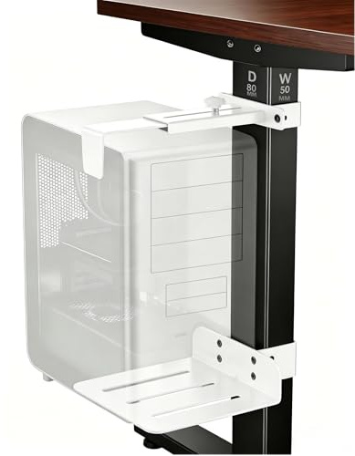 Verstellbarer PC-Halter unter dem Tisch, bohrfrei, nur geeignet für Tischbeine mit den Maßen 50×80 mm, belastbar bis 18 kg (40 lbs), einfache Montage (weiß)
