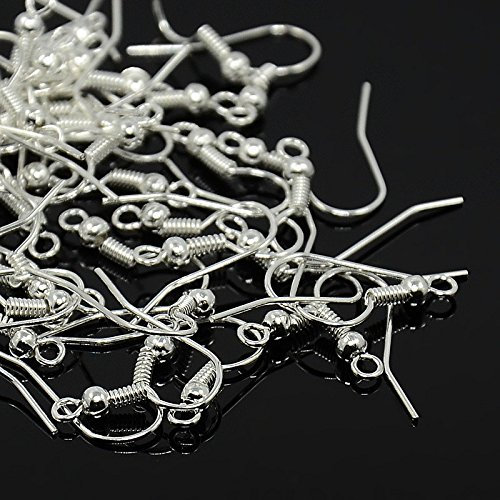 Ganci per orecchini senza nichel, colore argento, lunghezza 18 mm, 1 confezione da 100