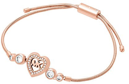 Michael Kors Womens Rose Gold-Tone Heart Link Charm Bracelet, One Size