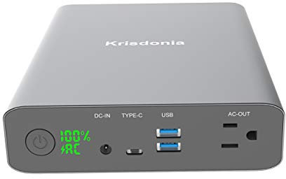 Krisdonia AC Batterie Externe 60000mAh 4 Ports, Prise de Courant AC 220V 130W, 2 USB Quick Charge 3.0, USB Type-C 5/9/12V 3A, Chargeur Portable pour Ordinateur/Smartphone/Tablet/MacBook/CPAP/Drone