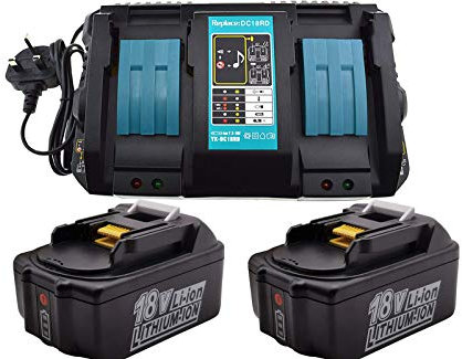 2x 18V 5.0Ah BL1850 B replacement battery with 4A 110V DC18RD Dual Quick Charger for Makita BL1830 BL1840 BL1850,Makita Radio DMR100 DMR102 DMR103B DMR104 DMR105 DMR108 DUR181Z DUC353Z DUH523Z