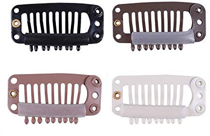 Perücken Clips mit Gummi-Schnappclips Haarteile 9-Zahn-Perückenkämme Wig Comb 24 Stück/Los (32 mm Länge hellbraun)