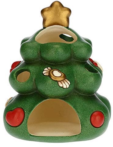 THUN - Porta Candela a Forma di Albero di Natale - Decorazioni Natale Casa - Ceramica - 11 x 10,5 x 12,5 h cm