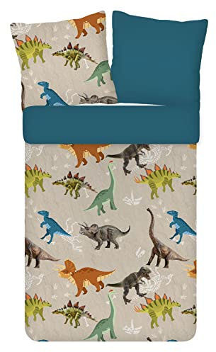 ESPiCO Bettwäsche Trendy Bedding Dinosaurier Ross Dino Saurier Urzeit Fleischfresser T-Rex Brachiosaurus Renforcé, Größe:135 cm x 200 cm