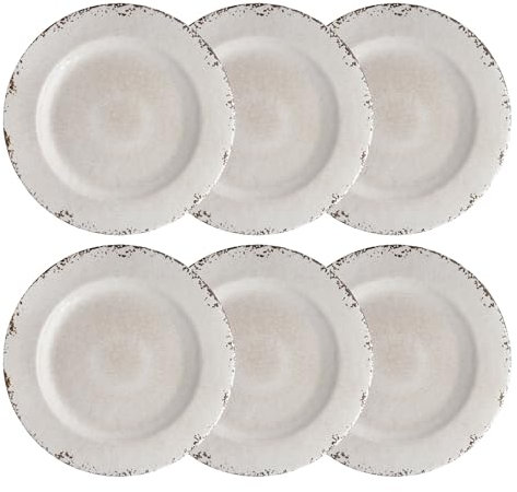 UPware 6-Piece Crackle 11 Inch Melamine Serving Plate/Dinner Plates, Cream