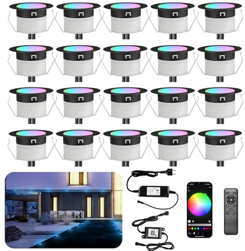 bodeneinbaustrahler aussen rgbw, wifi Led einbaustrahler außen 12v mini Led spot Light Terrassenbeleuchtung, Wasserdicht IP67, LED einbauleuchten mit Fernbedienung Kompatibel mit Alexa Google Home