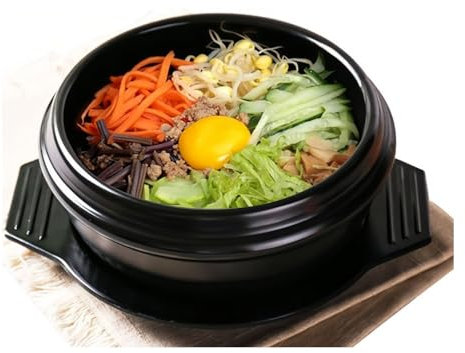 Cabilock Korean Stone Bowl Tray Sizzling Hot Pot 1100ml Stew Stone Pot Casserole Skillet for Bibimbap Soup Japanese Korean Food Black