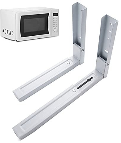 ACXZ Set of 2 Wall Mounted Microwave Oven Bracket, Expandable Folding Kitchen Storage Rack in Steel, Load 66lbs, White (Retractable 12-18inch)