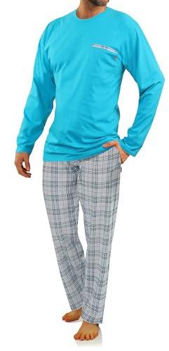 sesto senso Pigiama Uomo Cotone Lungo 100% Cotone Biancheria Invernale da Notte Pigiami Due Pezzi Lingerie Maniche Lunghe Pantaloni Lunghi L Turkus 2379-27 Turchese