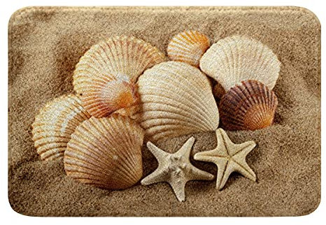 Seestern Badematte 40x60cm Strand Muscheln rutschfest Badezimmerteppich Ozean Marine Thema Zottelig Saugfähig Badteppiche Tropisch Hawaiian Strand Weich Lauschig Badvorleger für Wohnzimmer Küche