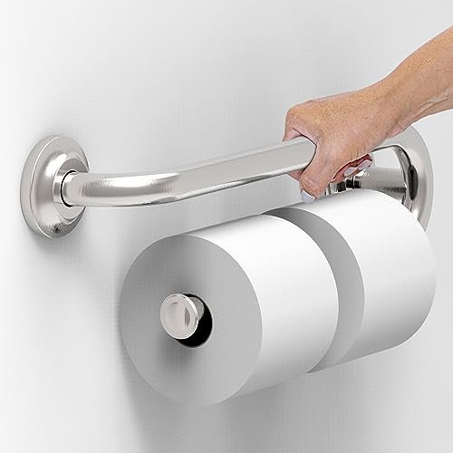 AquaChase Haltegriff mit integriertem Toilettenpapierhalter für 2 Mega-Rollen (Küchenpapierhalter oder Badezimmer-Handtuchhalter), 40.6 cm Bolzenhalterung, gebürstetes Nickel, rechts