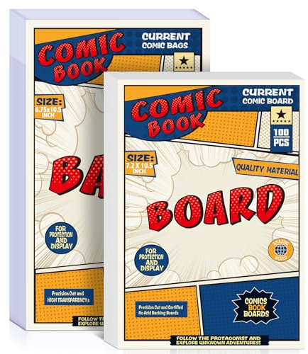 Leffis 100 Count Comic Book Current Size Bags and Boards Transparent Acid-Free and Reusable Comic Book Sleeves for Regular Comics (Bags and Boards X 100pcs) (100 Count)