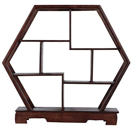 Chinese Wooden Display Stand Decoration Wooden Display Shelf Desk Organizer for Tea Pots Crafts Figurines Flower Pot Miniatures (Hexagon)