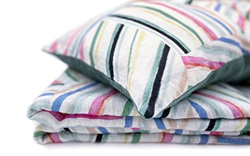 JOWOLLINA Natur Leinen Bettwäsche-Set Soft Washed Finish 180 g/m2 Doubleface (Stripe, 135x200 cm, 80x80 cm)