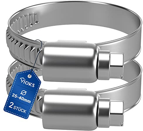VIOKS Schlauchschellen Benzinschlauch Schellen Poolschlauch SET 2x 25-40mmØ Rohrschellen Klein Edelstahl Schlauch Klemmen/Schelle Waschmaschinenschlauch/Schlauch Schellensatz/Pool Schellen