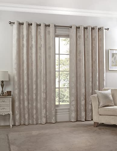 Emma Barclay – Fully Lined Curtains for Bedroom Living Room Jacquard Eyelet Two panel Floral Curtains Blossom Collection (66” x 72” Inch)(Colour)