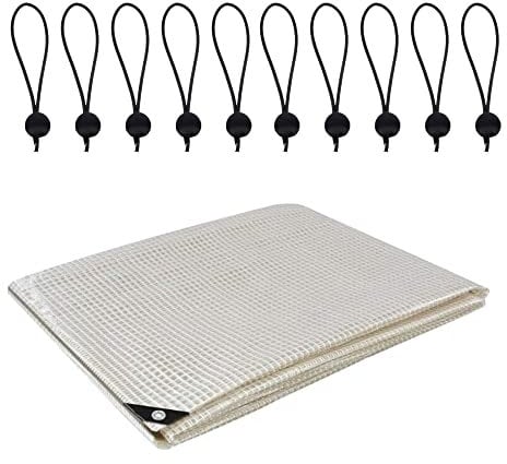 4 x 6 m Tarpaulin Waterproof Heavy Duty Cover Camping Ground Sheet Caravan Furniture Multipurpose + 10 Bungee Balls (Clear – 100 GSM)