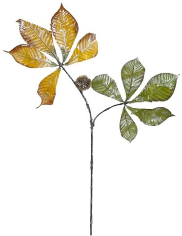 Floratexx Künstlicher Kastanienzweig mit Frucht und Zwei Trieben, Herbst, Herbstdekoration, Kastanie, ca. 45 cm GELB-GRÜN