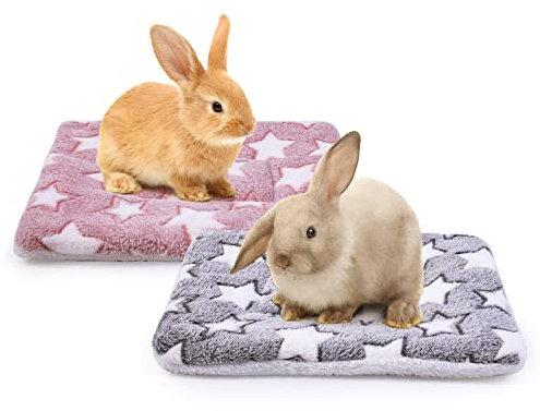 MICOOYO Kleintier-Bettmatte, Flauschiges Fleece, Kaninchenbett, Haustierunterlage, Matte für Kaninchen, Meerschweinchen, Eichhörnchen, Hamster, 2 Stück (49 * 32 cm)