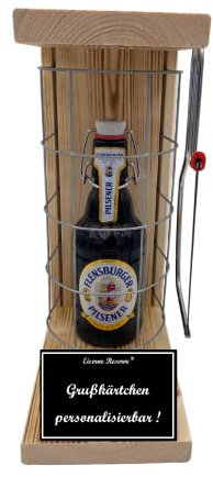 Personalisierte Geschenke für Männer Frauen Geschenkidee - Eiserne Reserve Gitterkäfig Flensburger Pils Bier (1 x 0.33 l) incl. Notsäge - Papa Mama Geburtstag Hochzeit