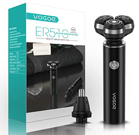 VOGOE Rasoio Elettrico Barba Elettrico Uomo, Ricaricabile 3D Rasoi Rotanti Elettrici Per Barba, Wet & Dry Con Rifinitore Per Naso, Senza Fili, Nero ER510