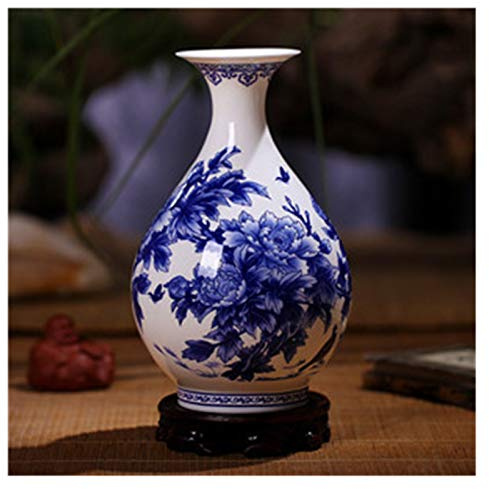 KIZQYN Vases Decor Jingdezhen Blue and White Porcelain Vases Fine Bone China Vase Peony Decorated Ceramic Vase Flower Vases (Color : E)