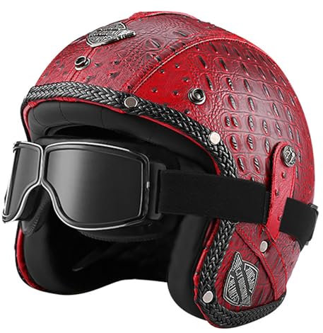 Casco vintage retrò Scooter Casco jet ciclomotore Casco mezzo casco in pelle 3/4 con visiera Casco aperto per uomo e donna Certificazione DOT ECE,E-L=(59~60cm)