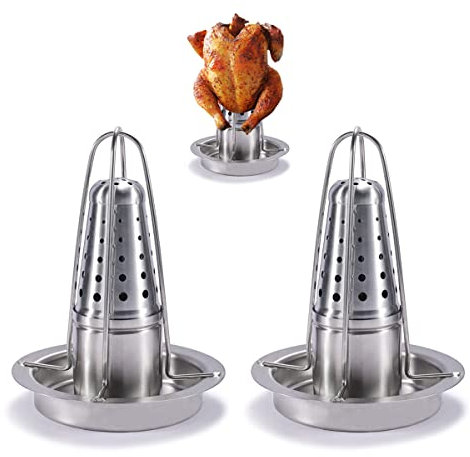 AMOZO Bierdosenhalter für Grill und Smoker – hochwertiger 304 Edelstahl Hühnerhalter – Geflügelbräter mit Aromabehälter (2 Stück)