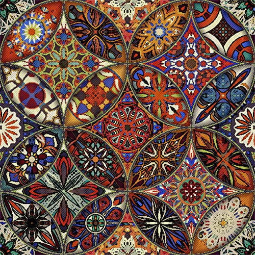 HEKO PANELS Stoff Oxford Wasserdichte Meterware Canvas-Stoff Polyester Stoff Zum Nähen Nähstoffe Möbelstoffe Dekostoffe Handwerken Wasserabweisend Blickdicht Mandala Ethnisch 5 Meter 155 x 500 cm