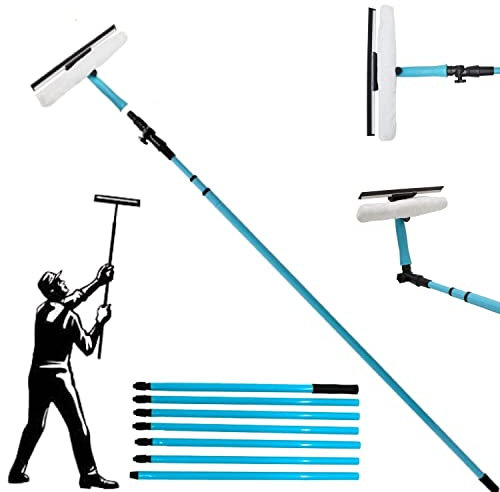 3.5M TELESCOPIC EXTENDING WINDOW CLEANER KIT SOFT HEAD SQUEEGEE WINDOW CLEANER EQUIPMENT SOFT RUBBER MOP ALUMINIUM METAL POLE